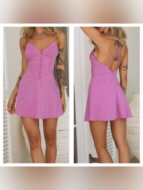 Hello Molly Value You Bustier Style Strappy Open Back Lavender Mini Dress, EUC!